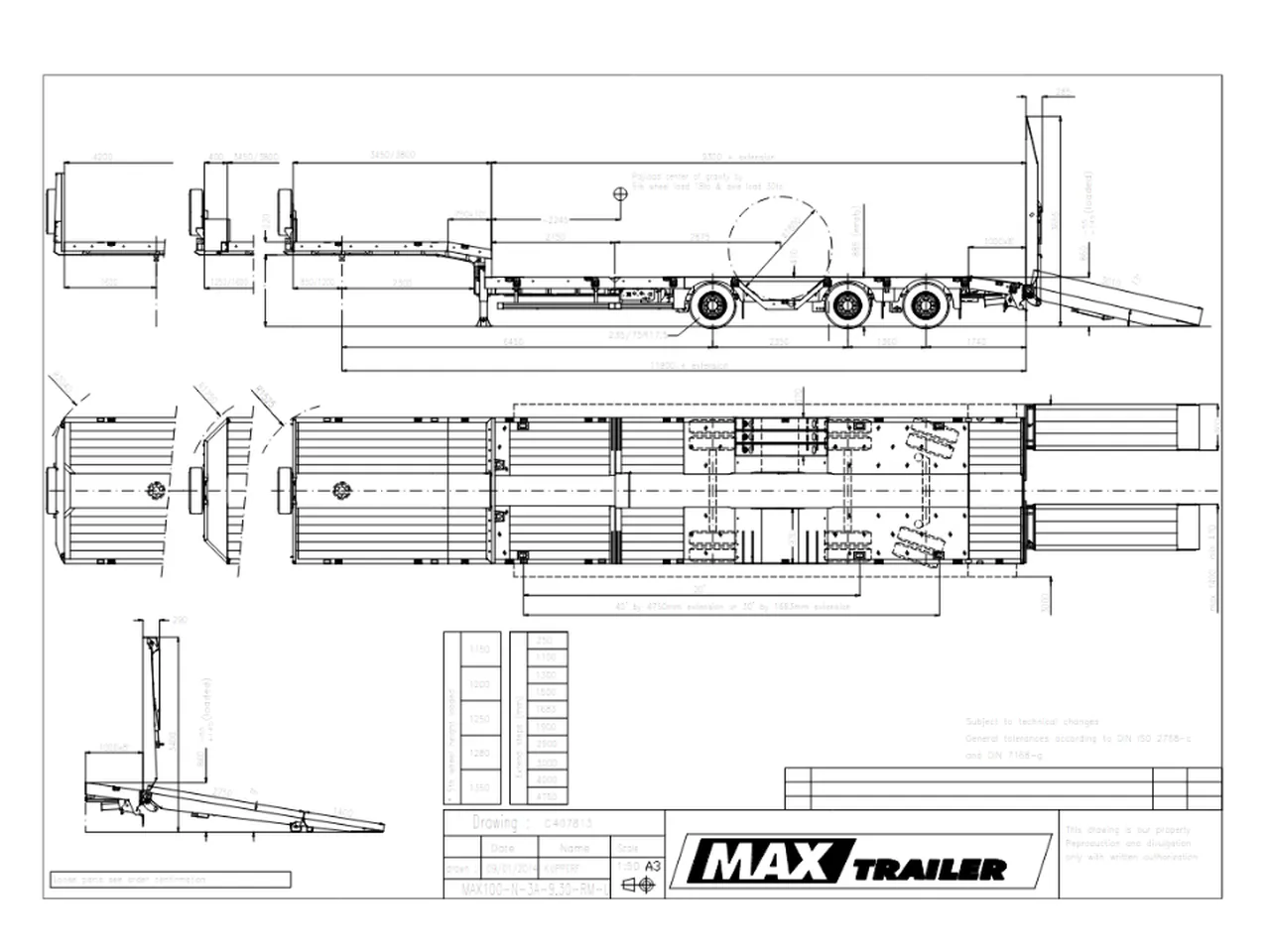 Plan technique de remorque surbaissée GLX Services